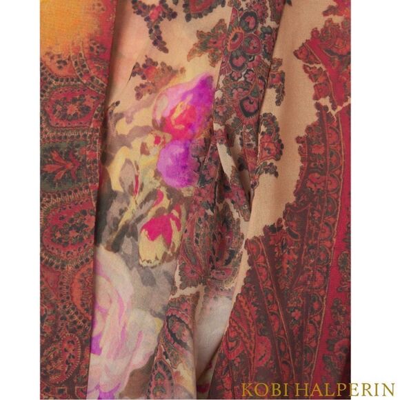 KOBI HALPERIN **NWT** Cleo Paisley-Print Blouson-Sleeve Blouse in Papaya Multi - Picture 12 of 15